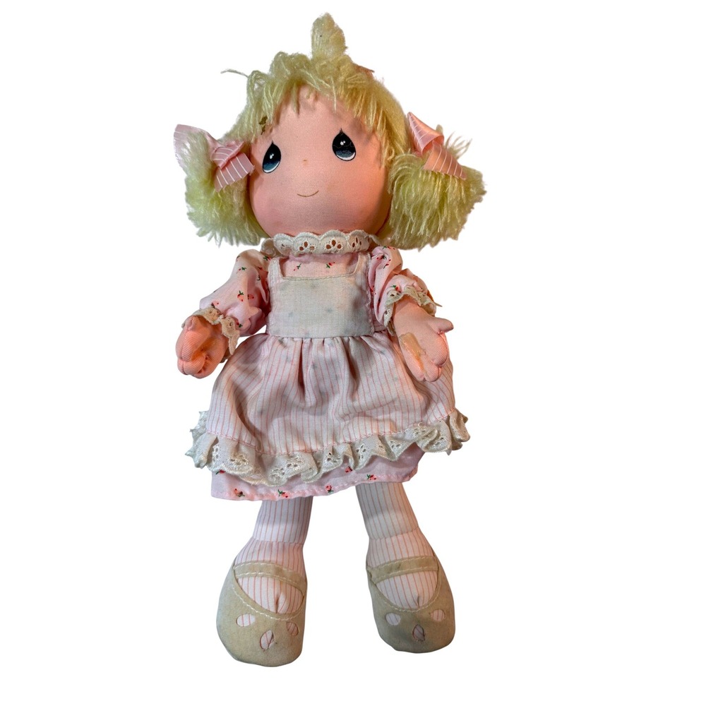 Vintage 1986 Precious Moments‎ Applause Rag Doll Pink Floral Dress 12 inch 1601